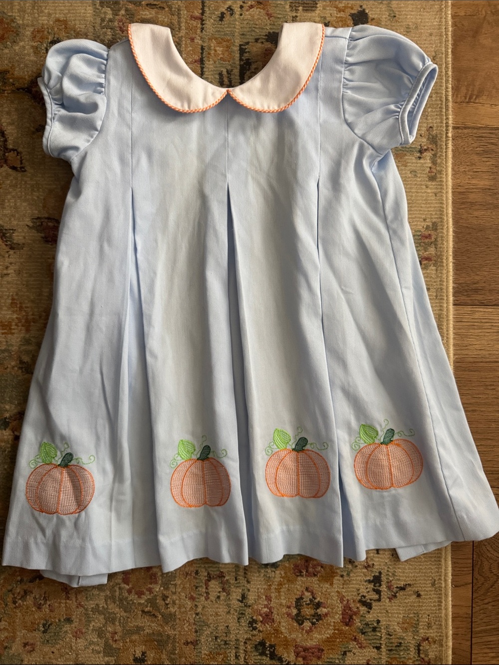 Light Blue Pumpkin Trim Girls' Seasonal Dress